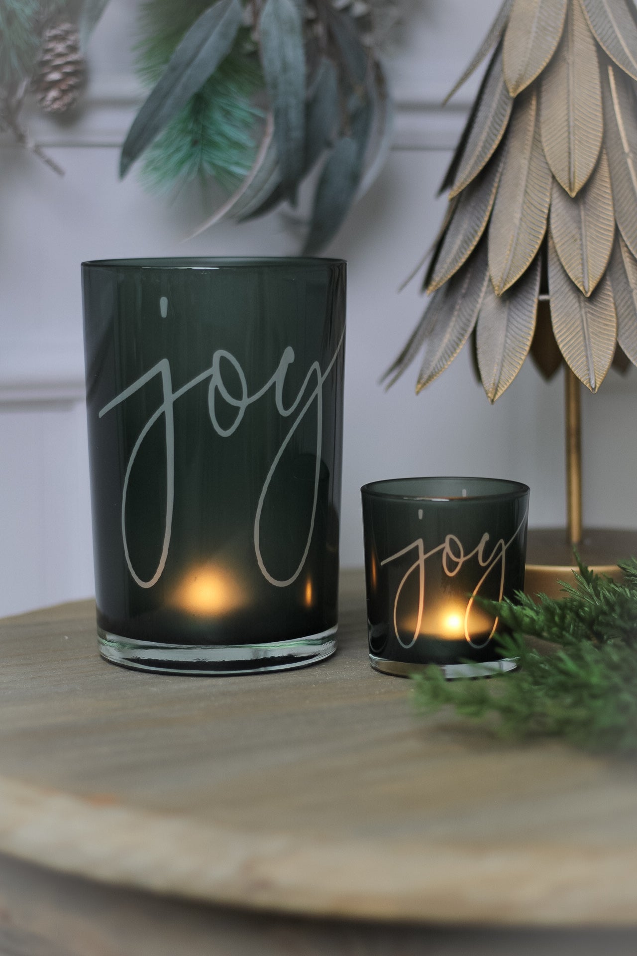 Joy Green Glass Tea Light Holders