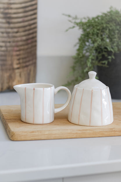 Chalk Pink Striped Jug and Jar Set 002