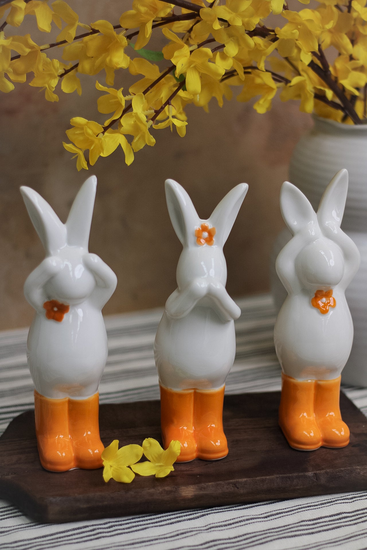 Orange Hear, See, Speak Floral Bunnies | Set of 3