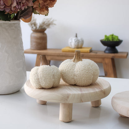 IMPERFECT - Neutral Cotton Pumpkin with Wooden Stalk