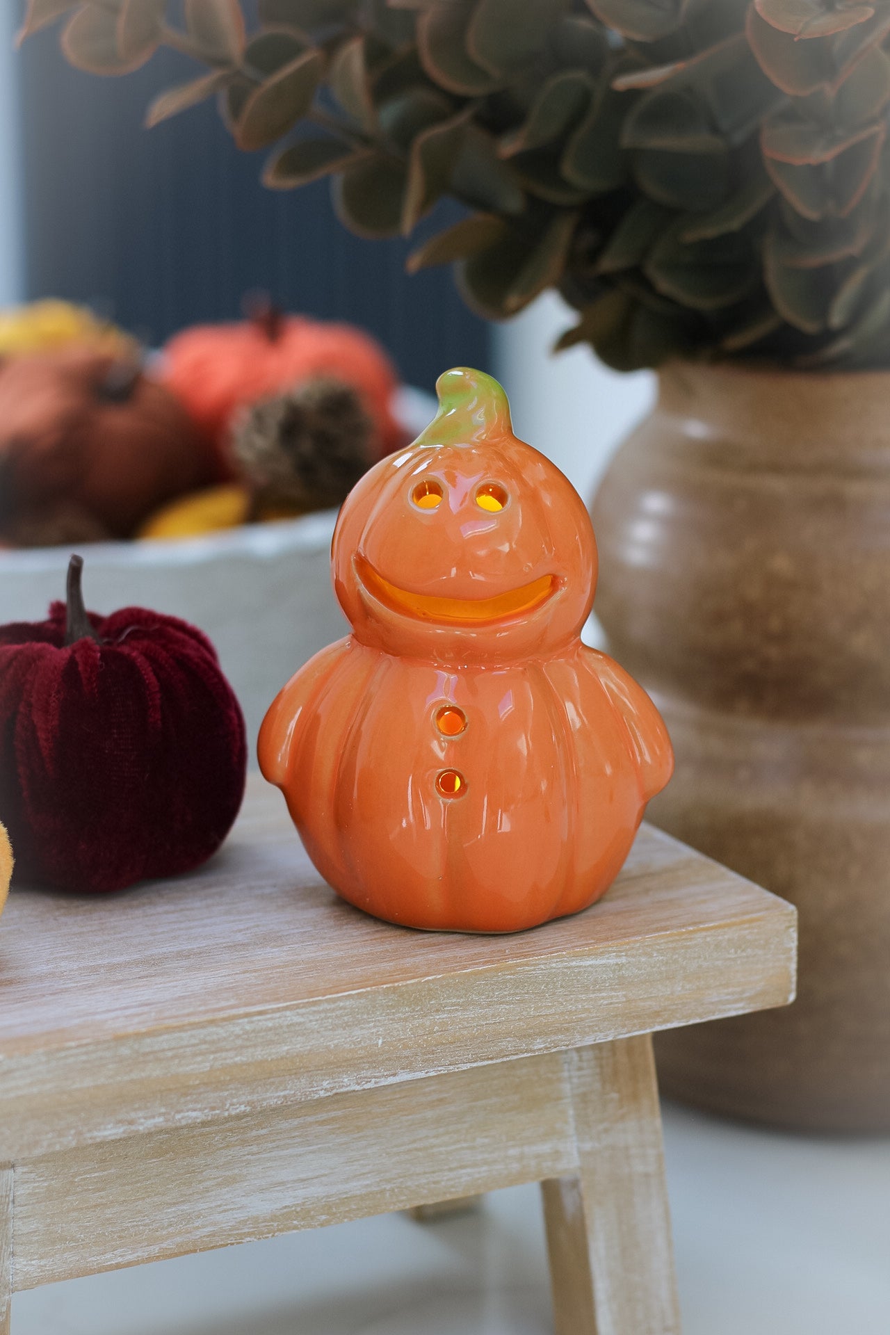 Ceramic Spooky Pumpkin Person with LED