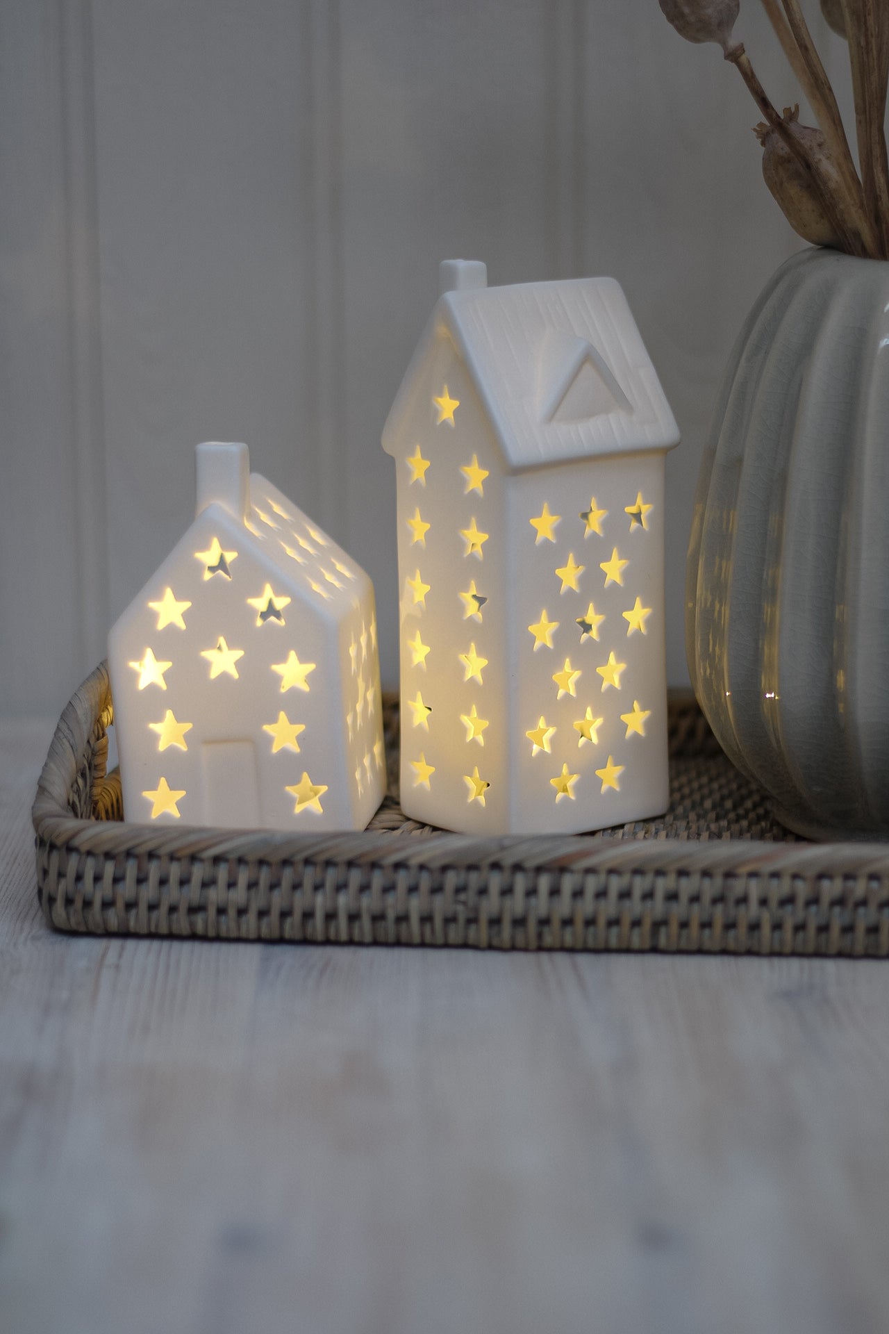 White Ceramic Star LED House