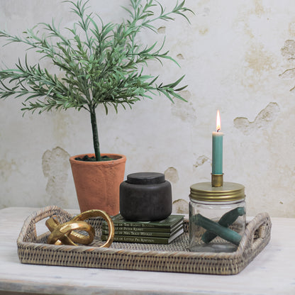 Grey Washed Natural Rattan Rectangular Tray