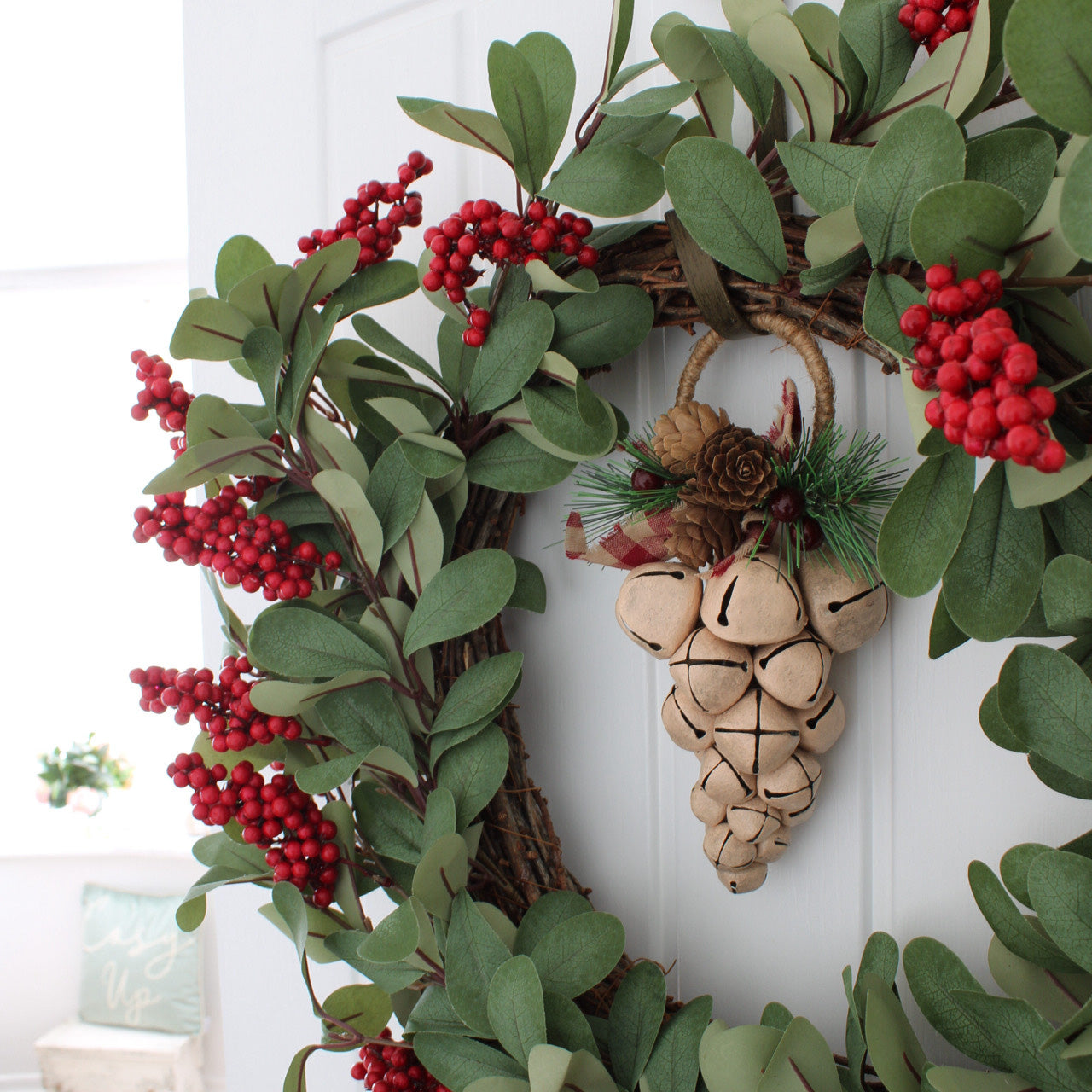 White Rustic Bells with Foliage and Bow