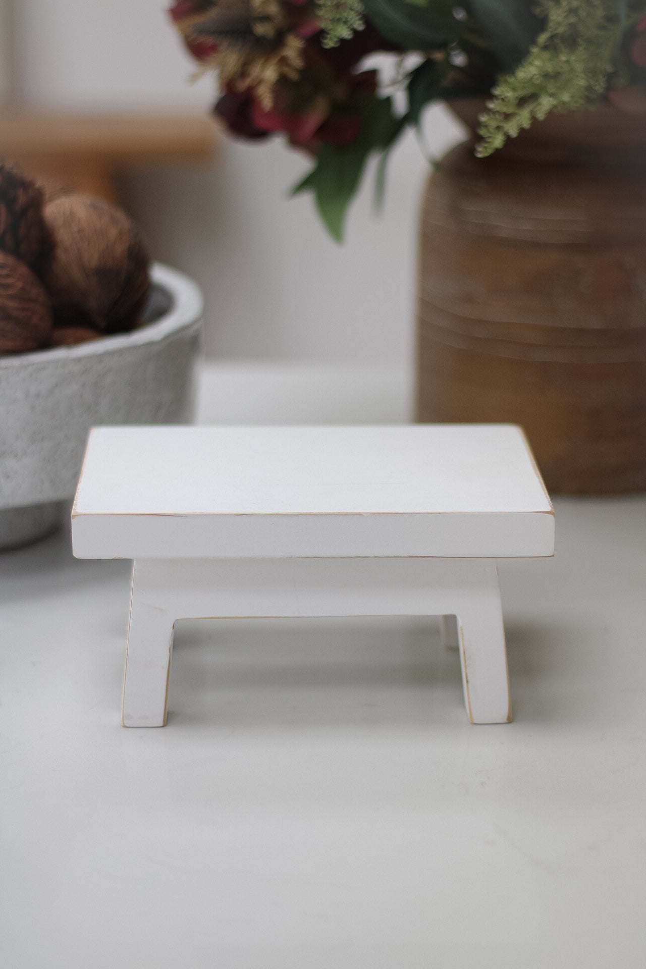 white styling bench for home decor