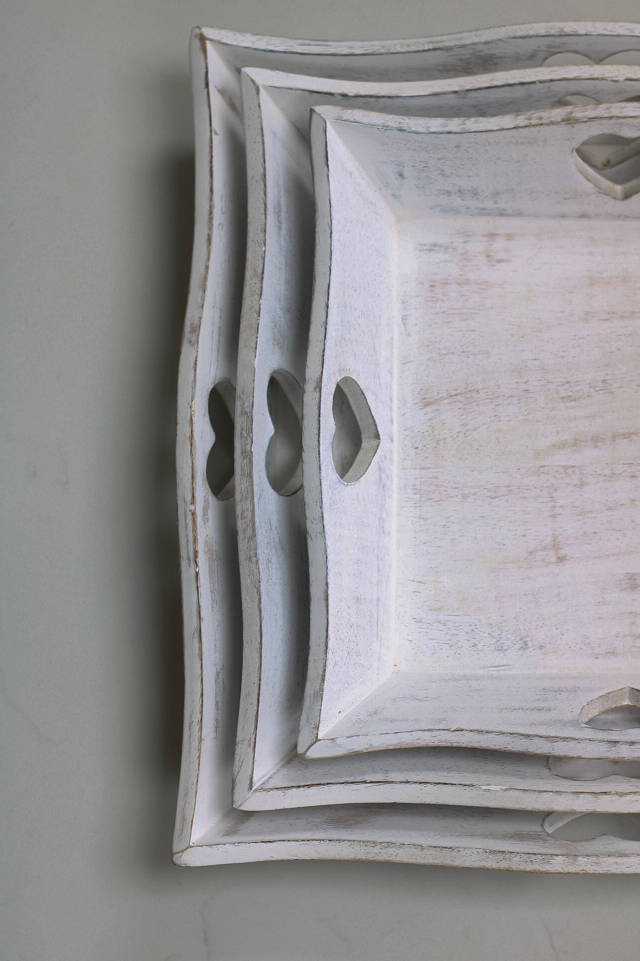 Whitewashed Wooden Square Tray with Hearts