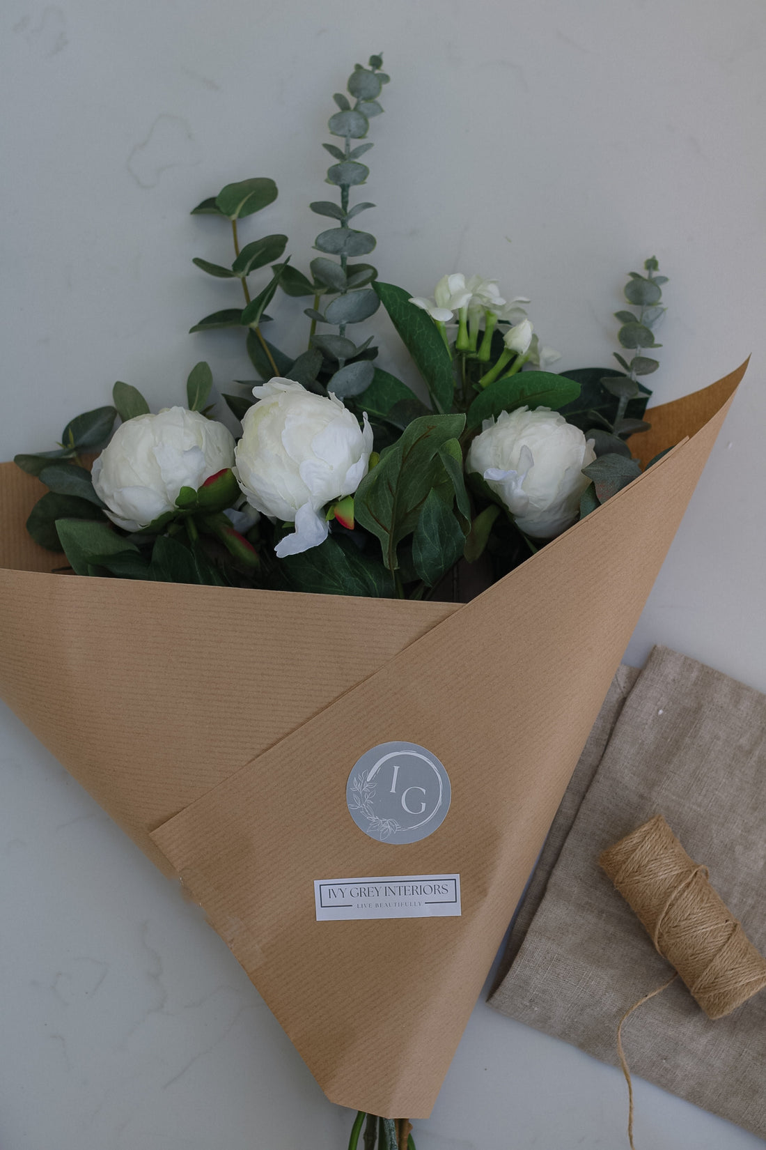 The Faux Eucalyptus and White Peony Arrangement