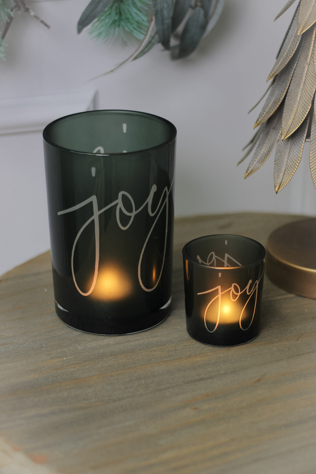 Joy Green Glass Tea Light Holders