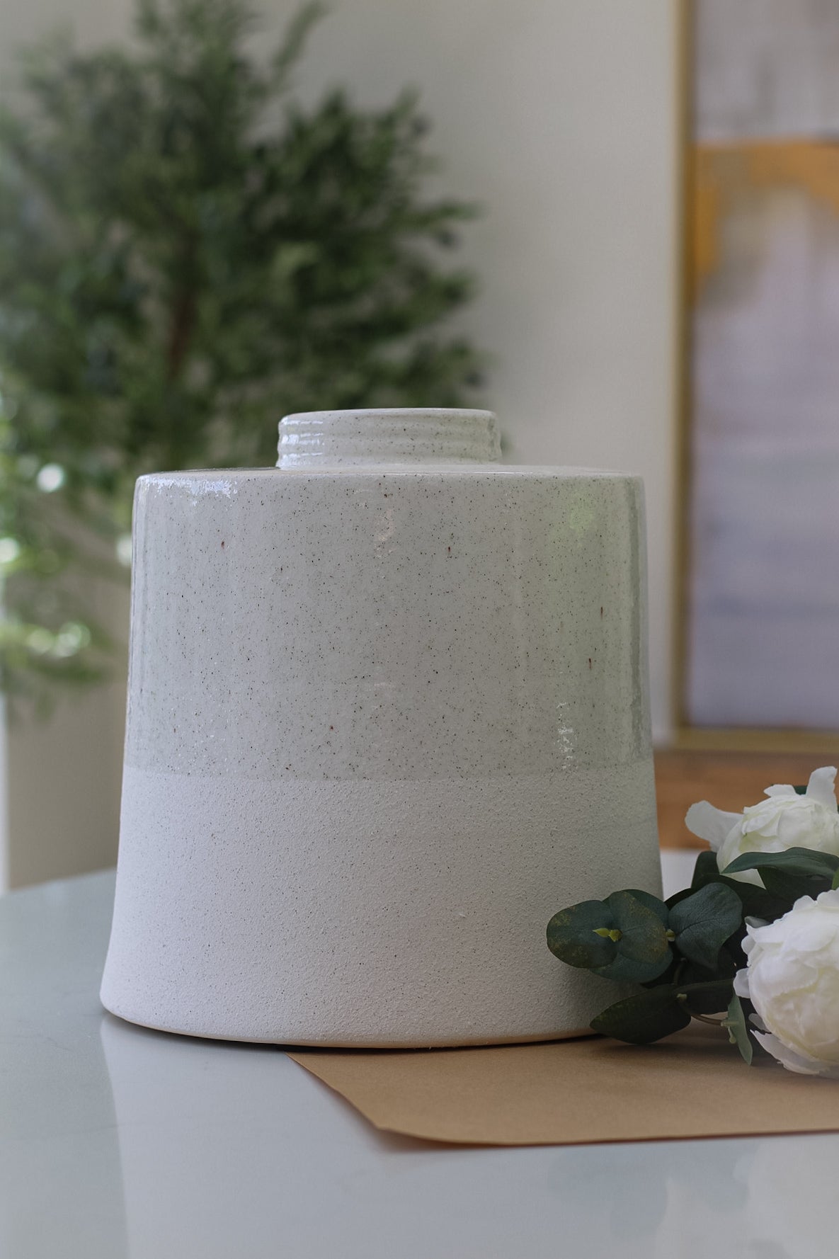 White Ceramic Cylindrical Vase