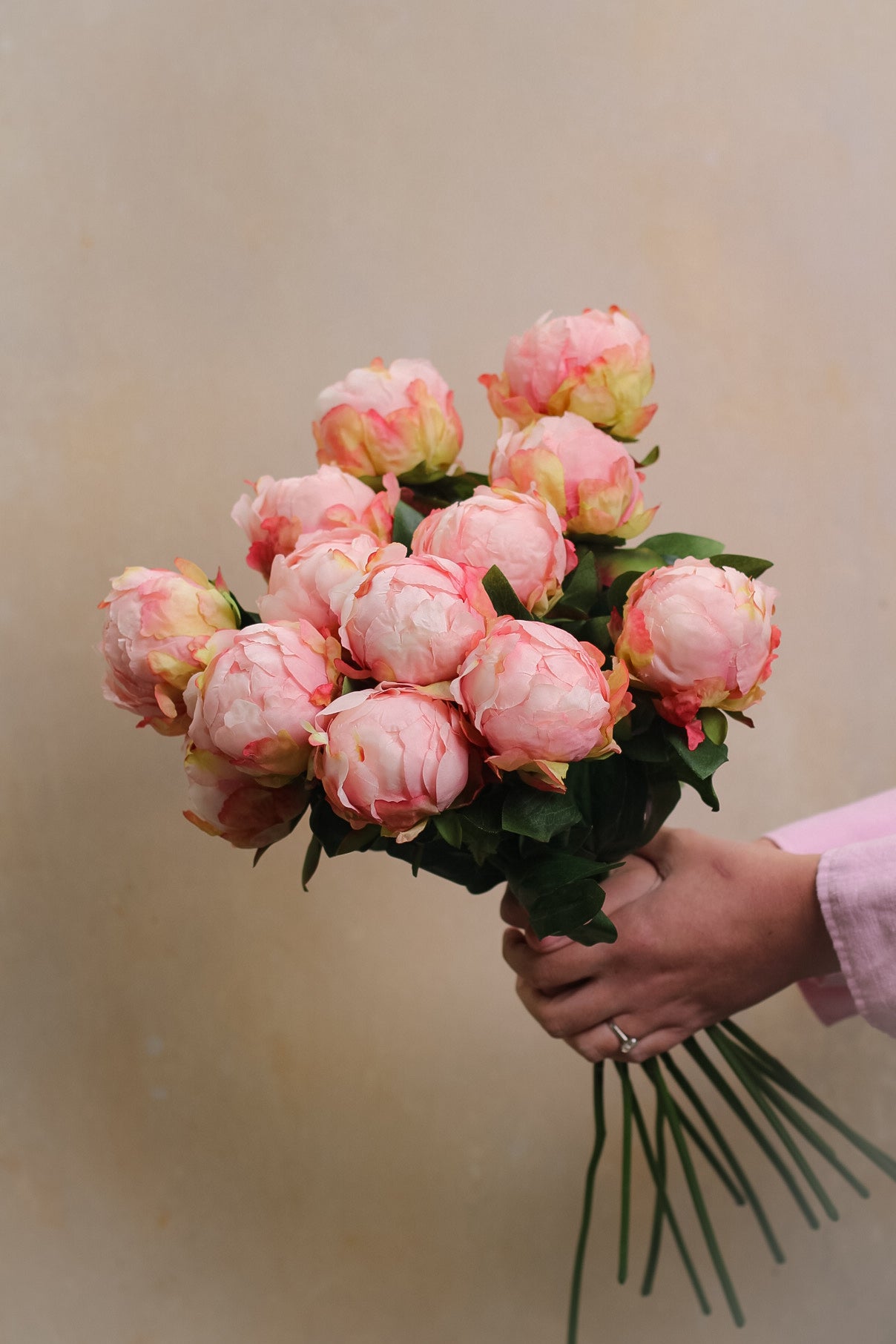 Faux Soft Pink Bud Peony Stem