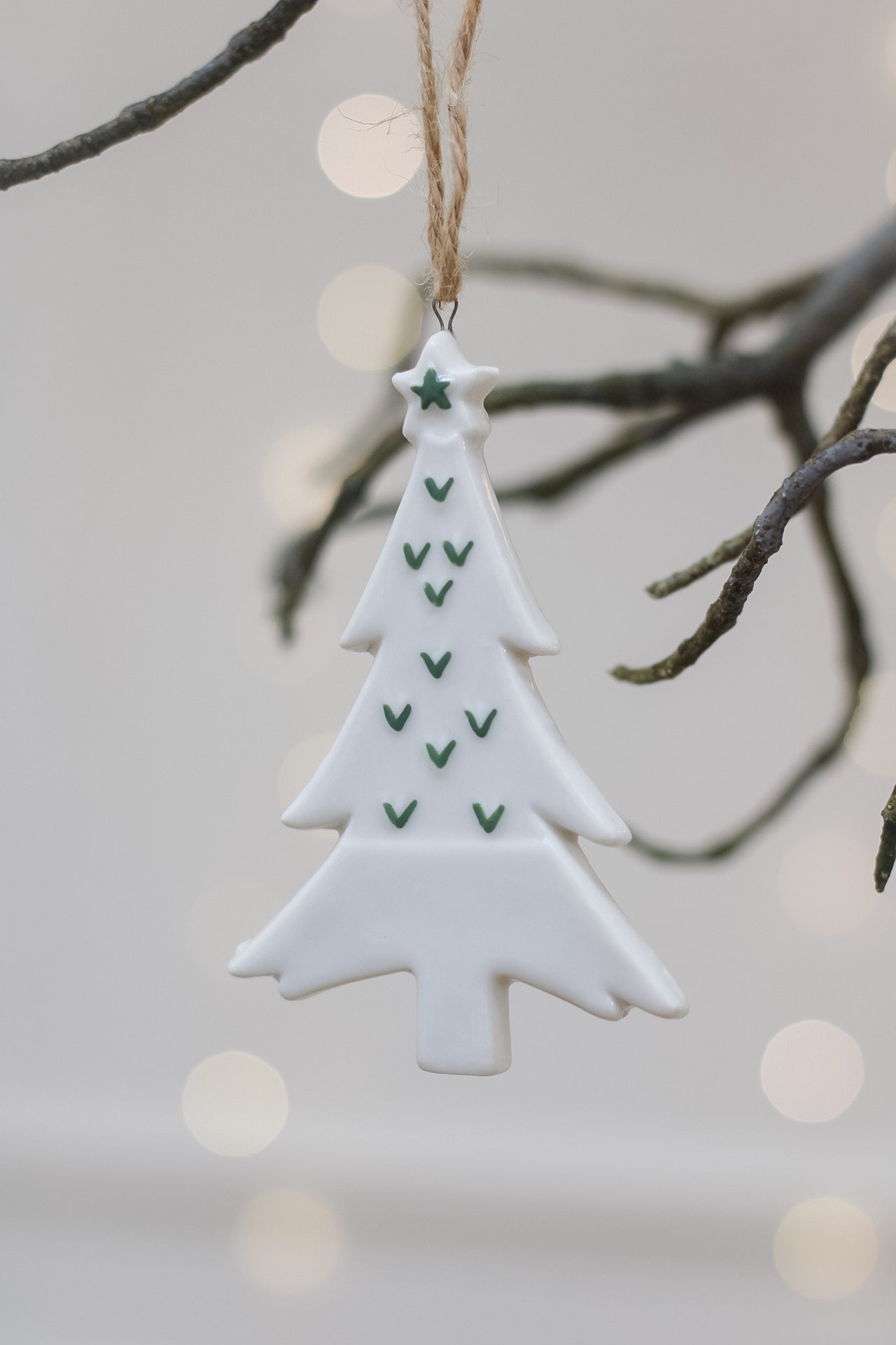 White and Sage Ceramic Christmas Tree Decoration