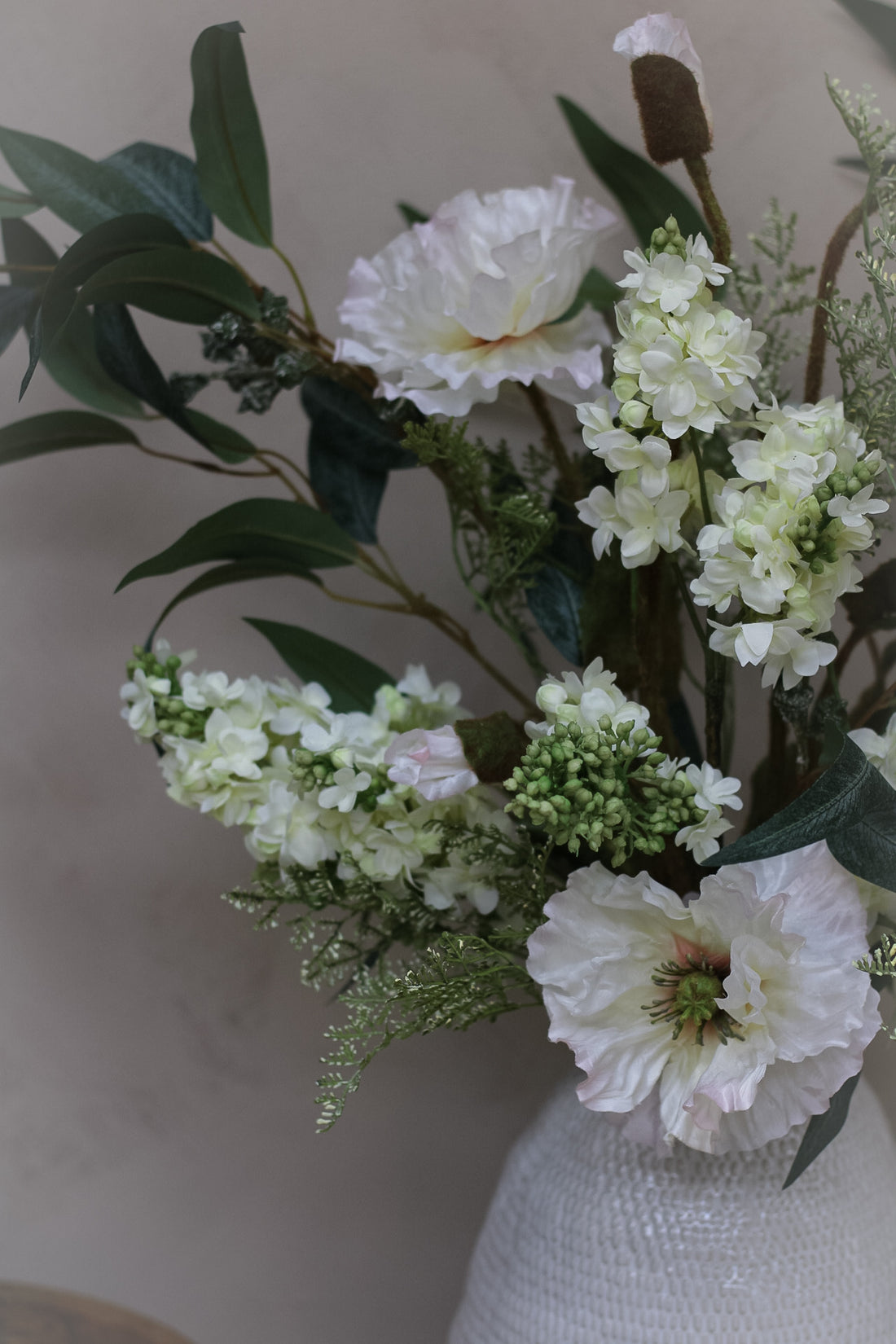 Luxury Faux White Poppy &amp; Lilac Arrangement