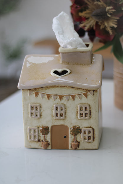 Cream Ceramic Spring Cottage Tissue House