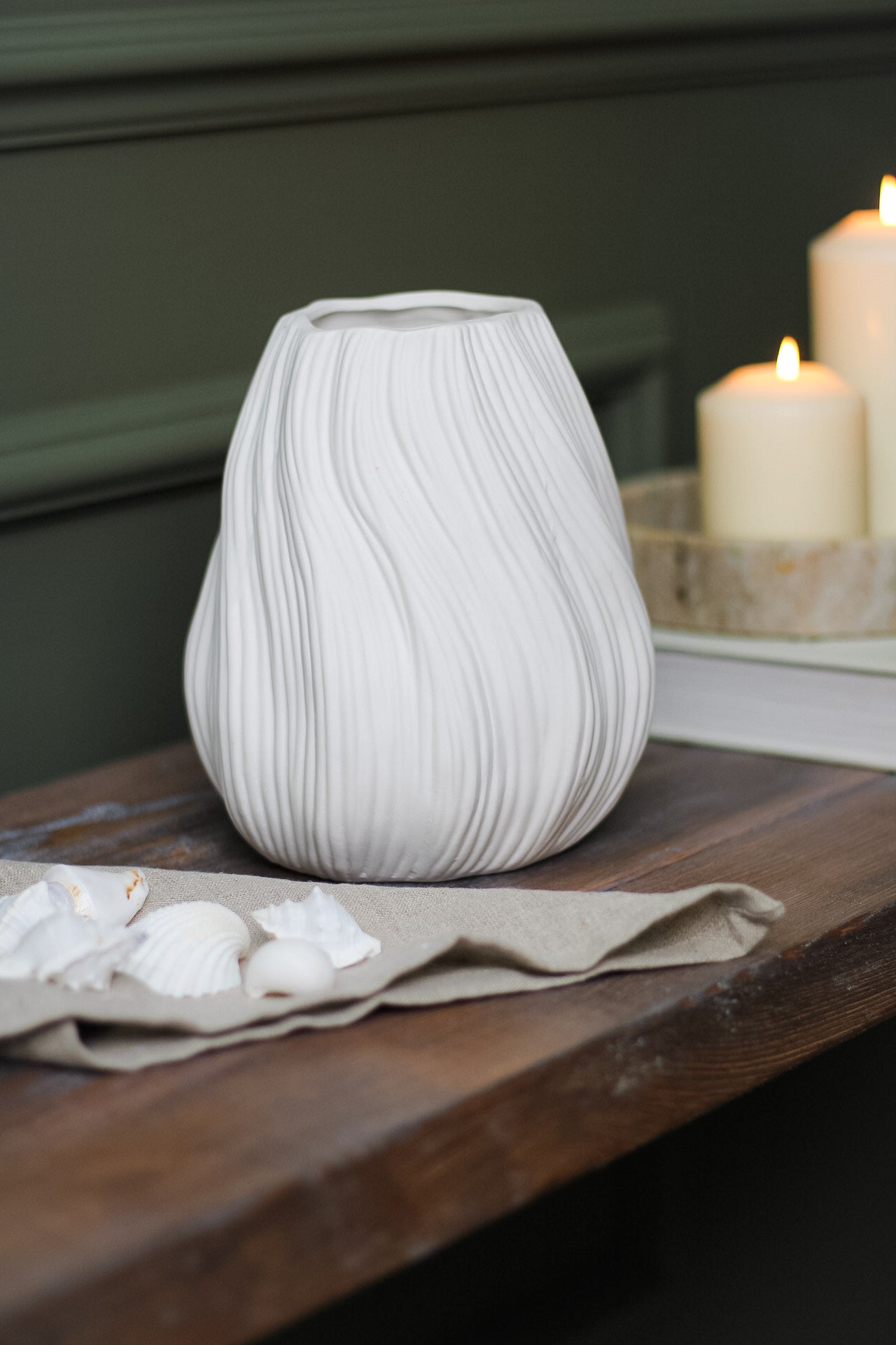 White Wave Etched Ceramic Vase