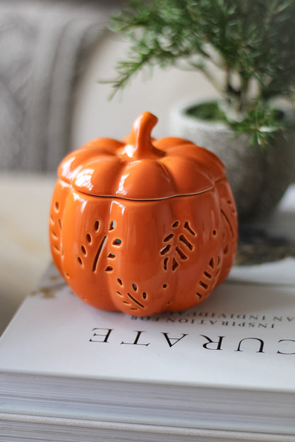 Orange Autumn Leaves Ceramic Pumpkin Wax Burner