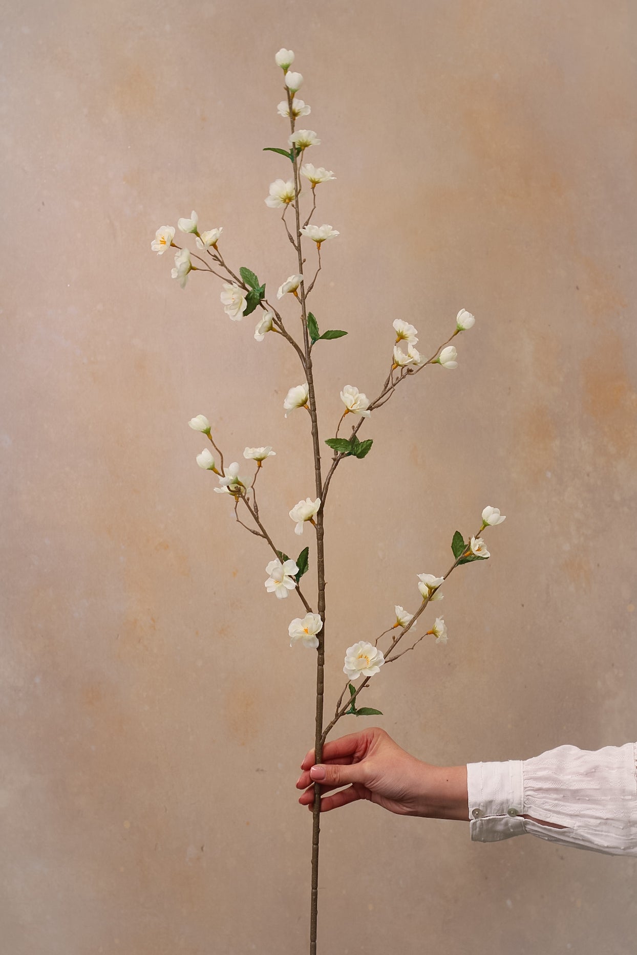 Faux White Apple Blossom Stem