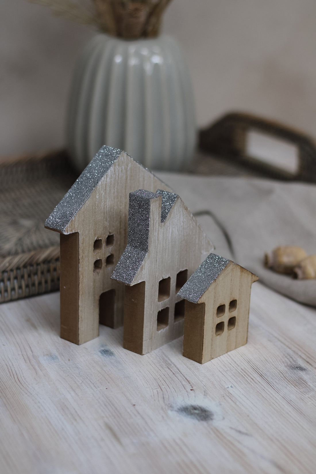 Silver Glitter Roof Houses | Set of 3