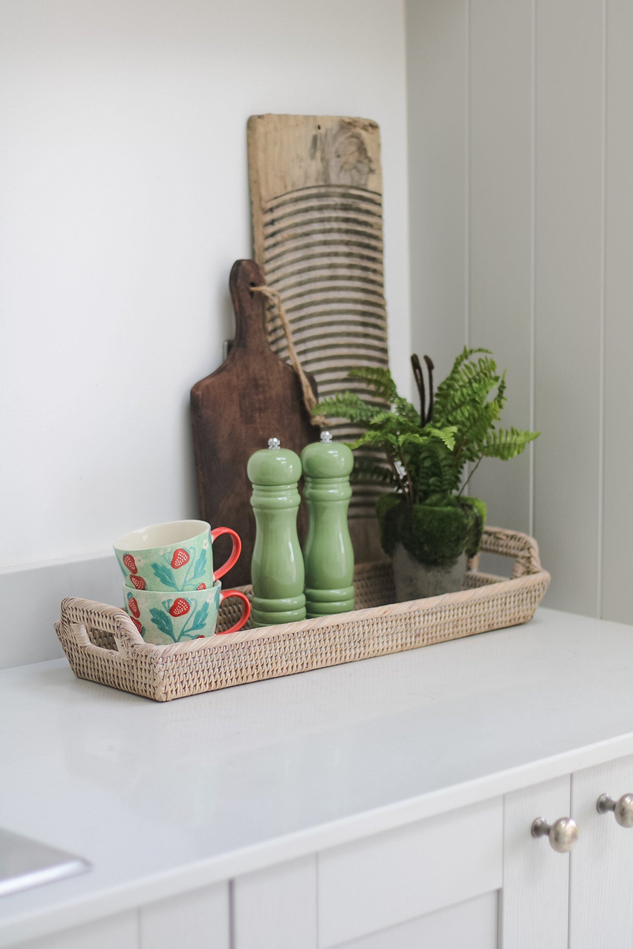 White Washed Natural Rattan Narrow Tray