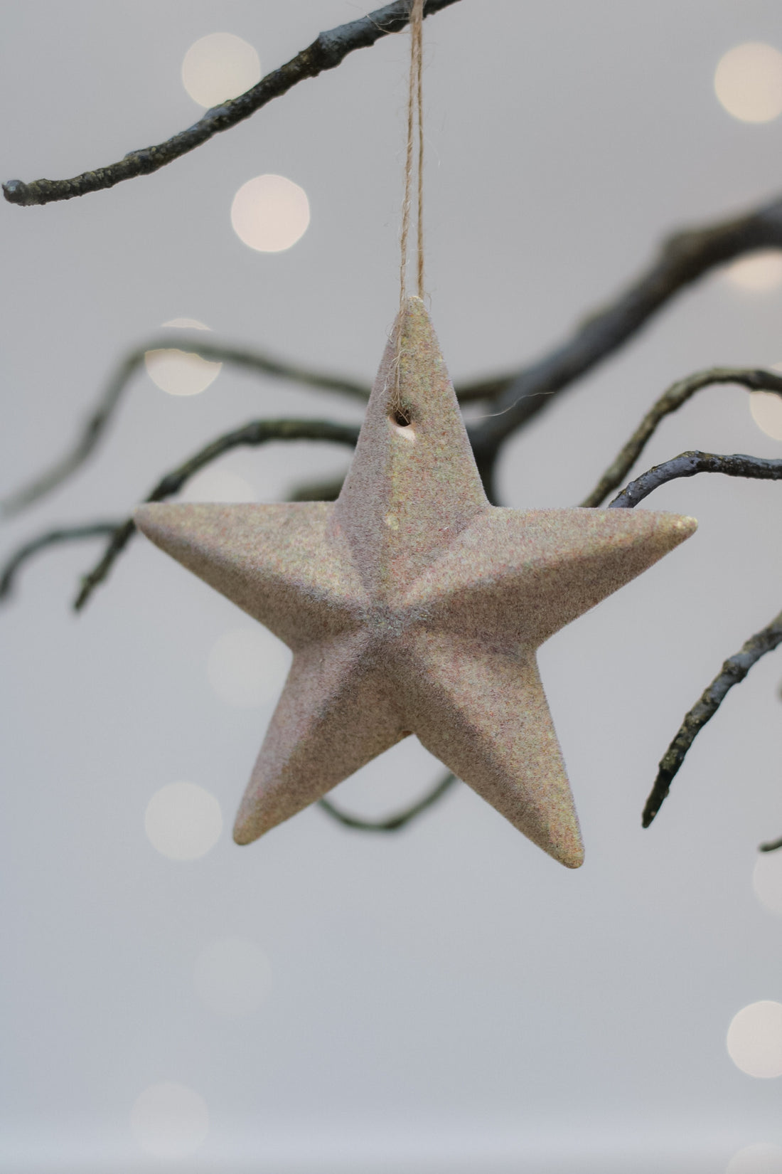 Soft Brown Flocked Star Tree Hanger