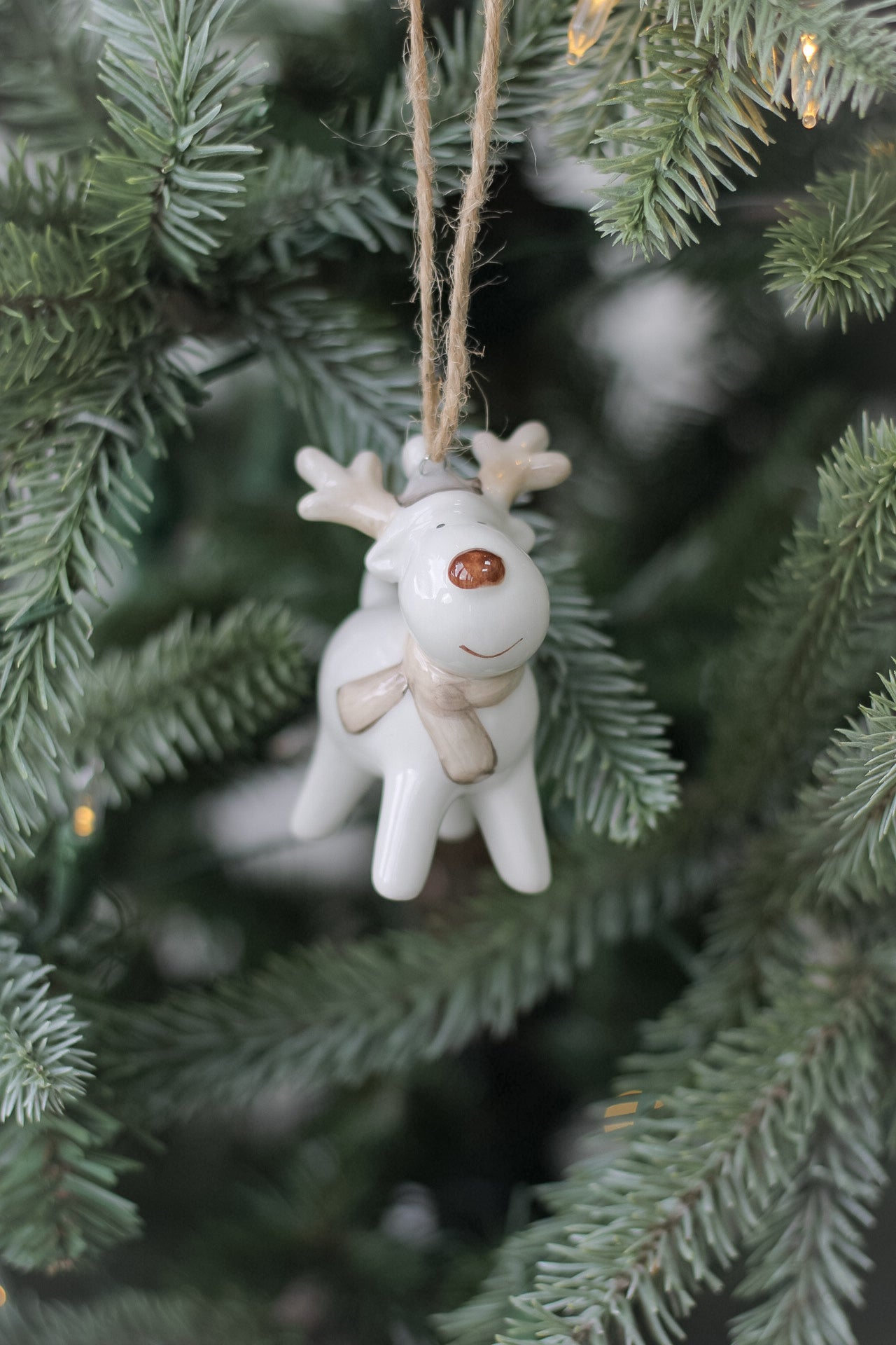 grey ceramic reindeer tree hanger