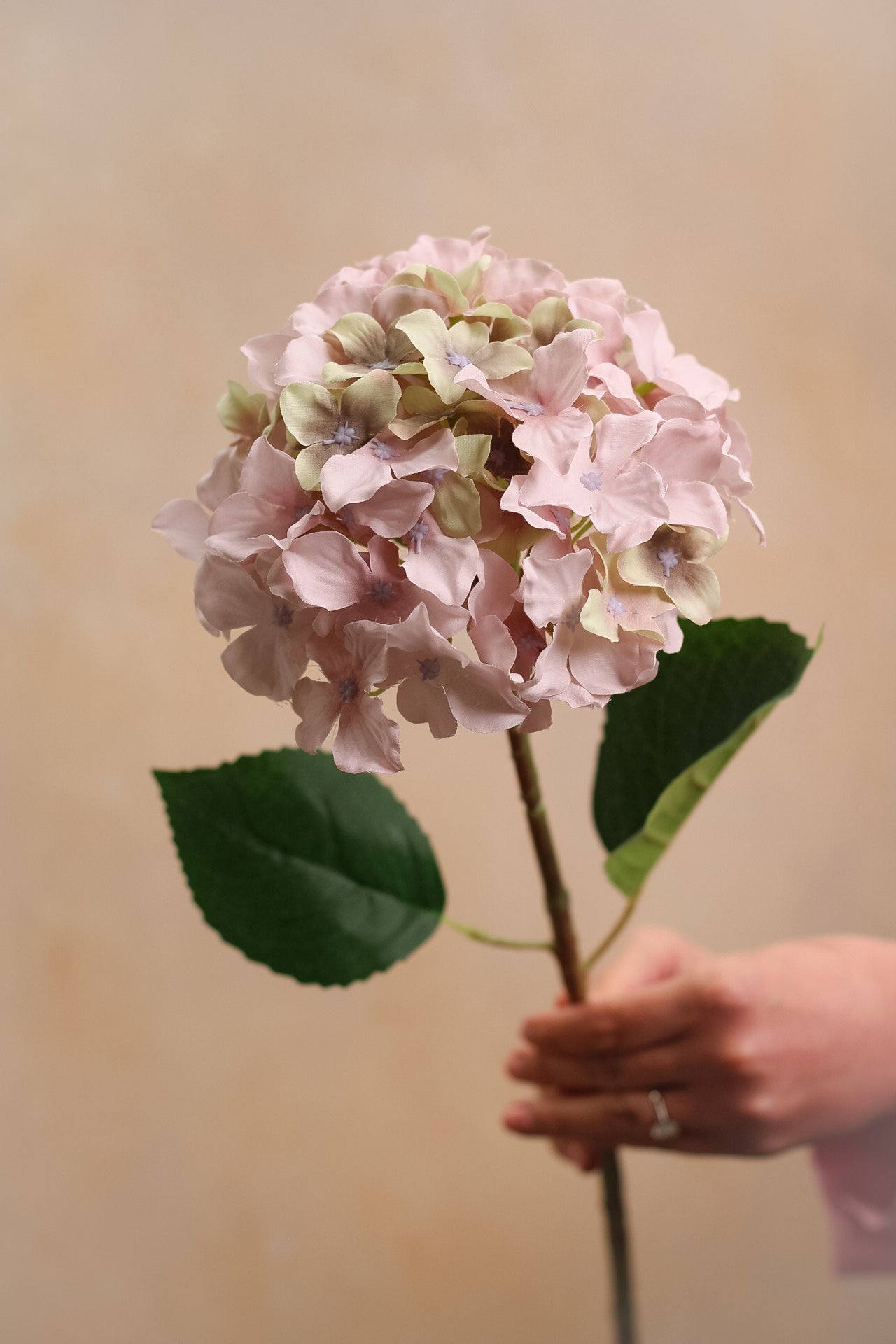 Faux Soft Blush Hydrangea Stem