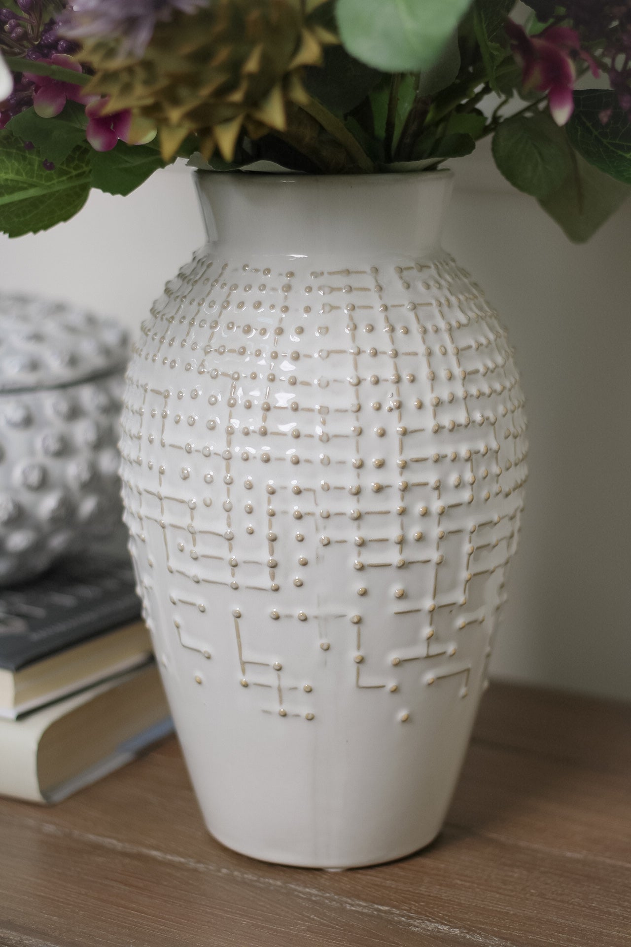 Rustic Off-White Ceramic Dotty Vase