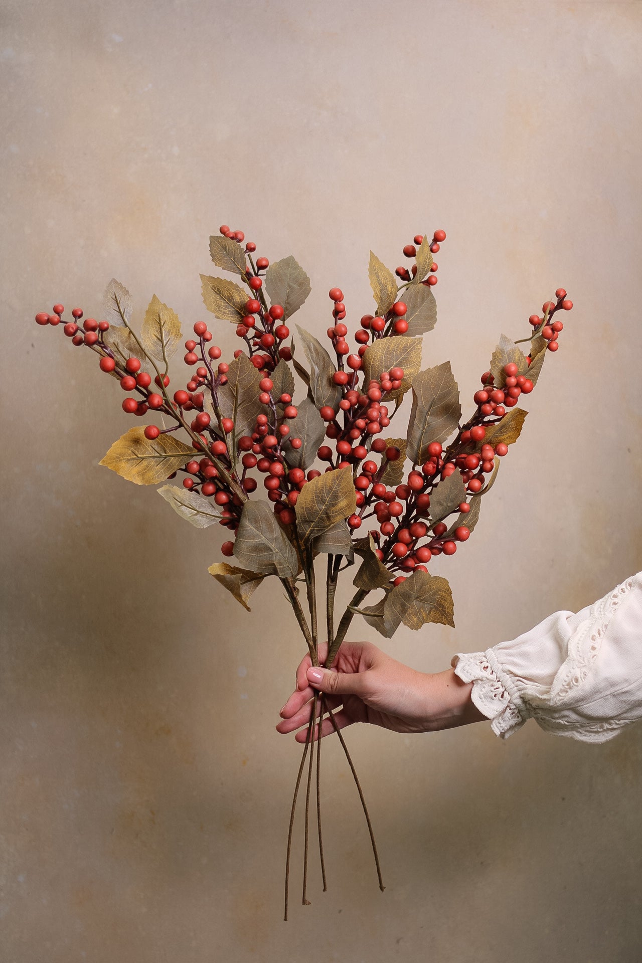 Faux Leafy Autumn Berry Branch