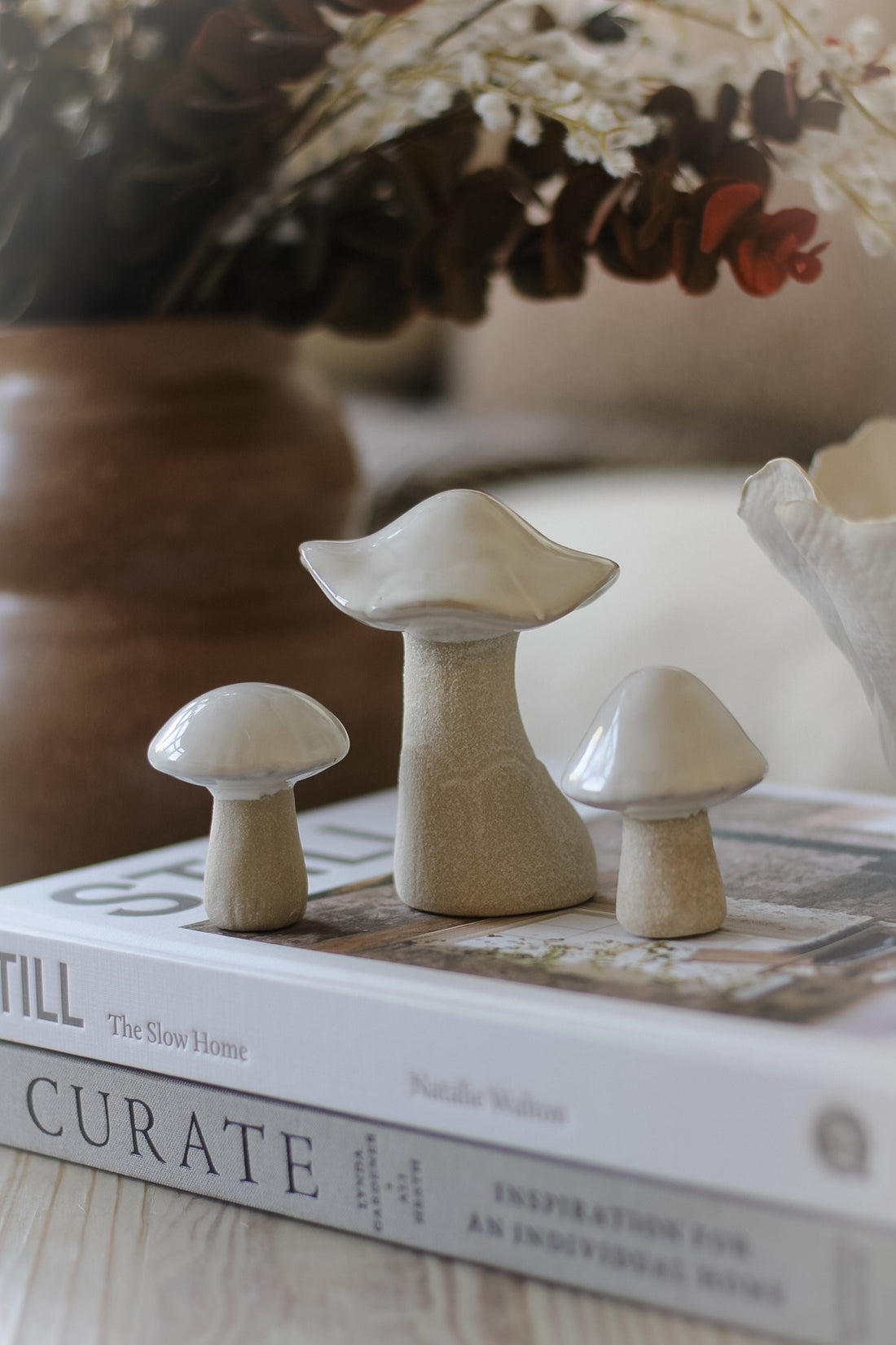 Cream Porcelain Mushrooms | Set of 3