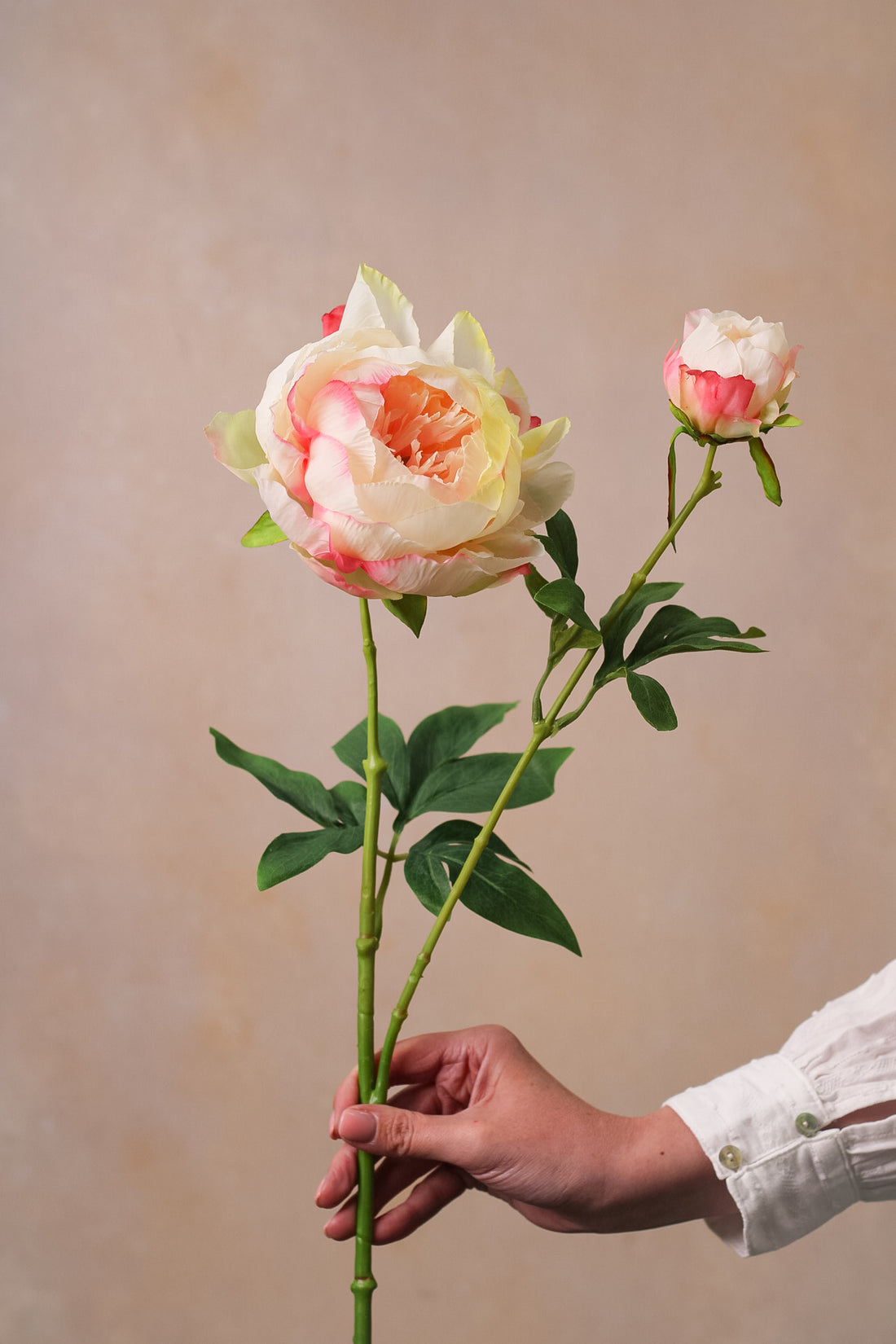 Faux Soft Pink Peony and Bud Spray