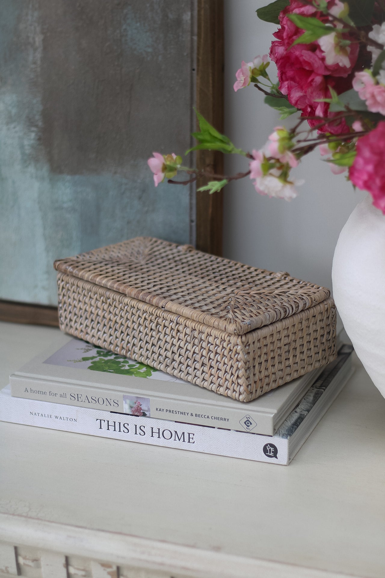 Rattan Desk Tidy Lidded Box