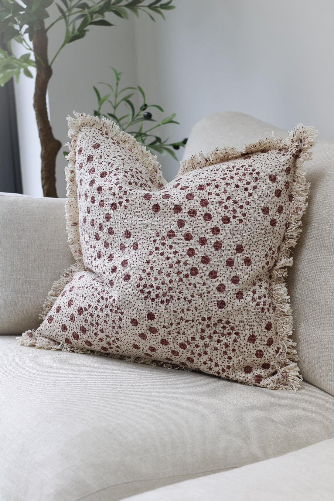 Pecan Woven Fringed Cotton Cushion