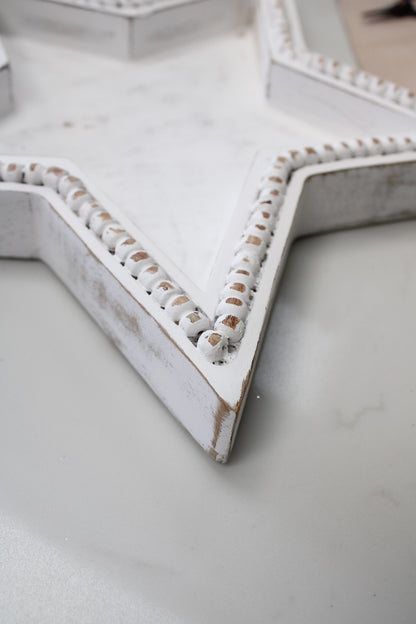 White Wooden Beaded Star Trays | Set of 2