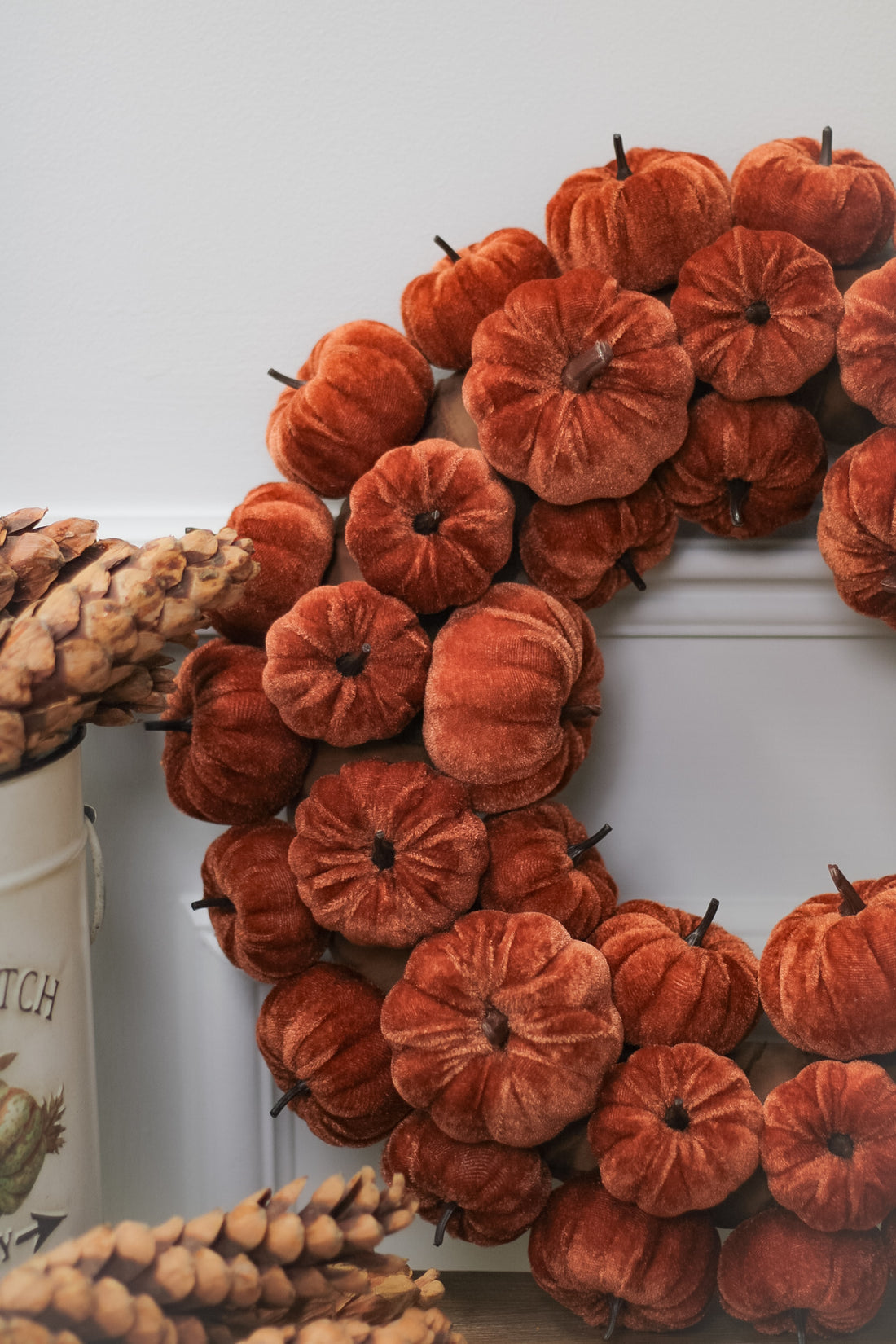 Orange Velvet Little Pumpkins Wreath