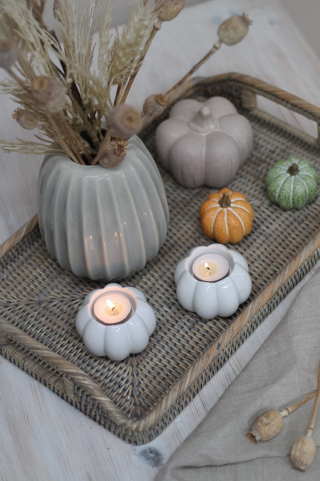 White Ceramic Pumpkin Tea Light Holder