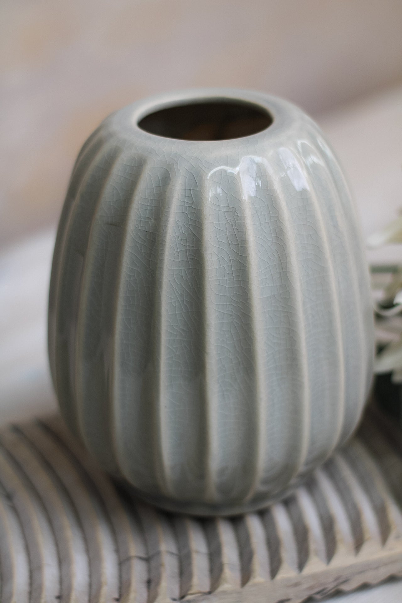 Grey Ribbed Vase