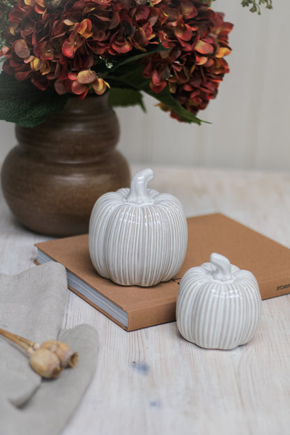 Cream Ribbed Ceramic Pumpkin