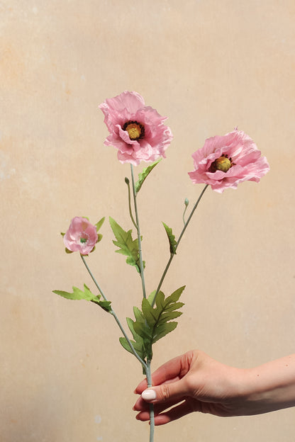 Faux Pink Country Poppy Spray - realistic artificial flowers