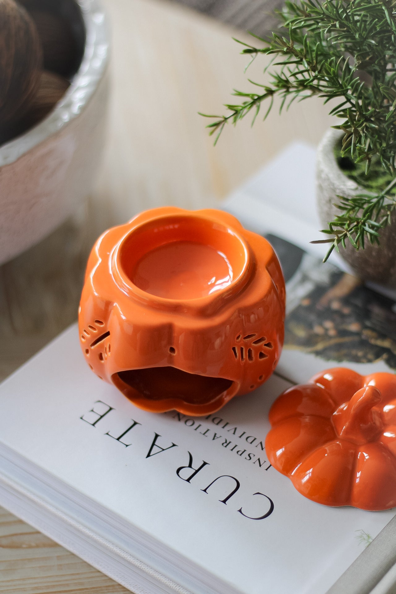 Orange Autumn Leaves Ceramic Pumpkin Wax Burner