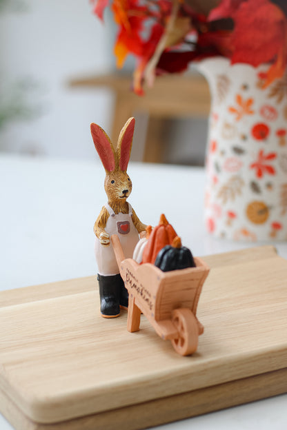 Pumpkin Farmer Rabbit with Pumpkin Wheelbarrow