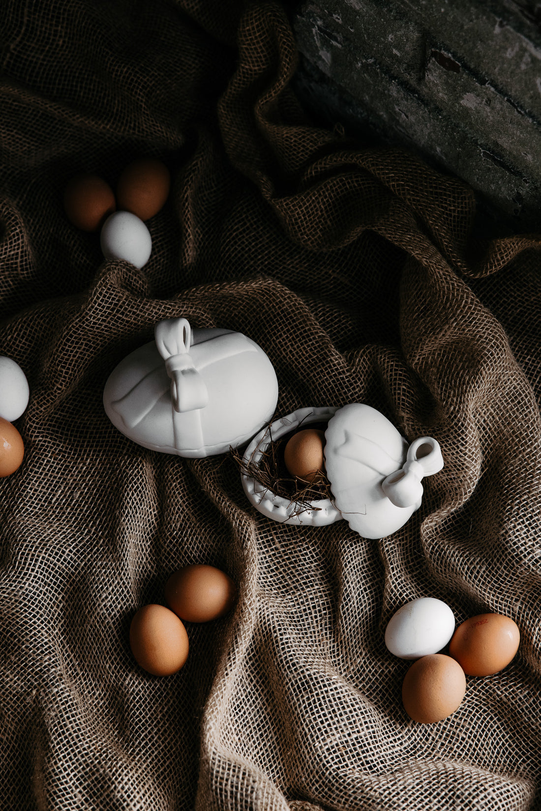 Matt White Ceramic Easter Egg with Bow