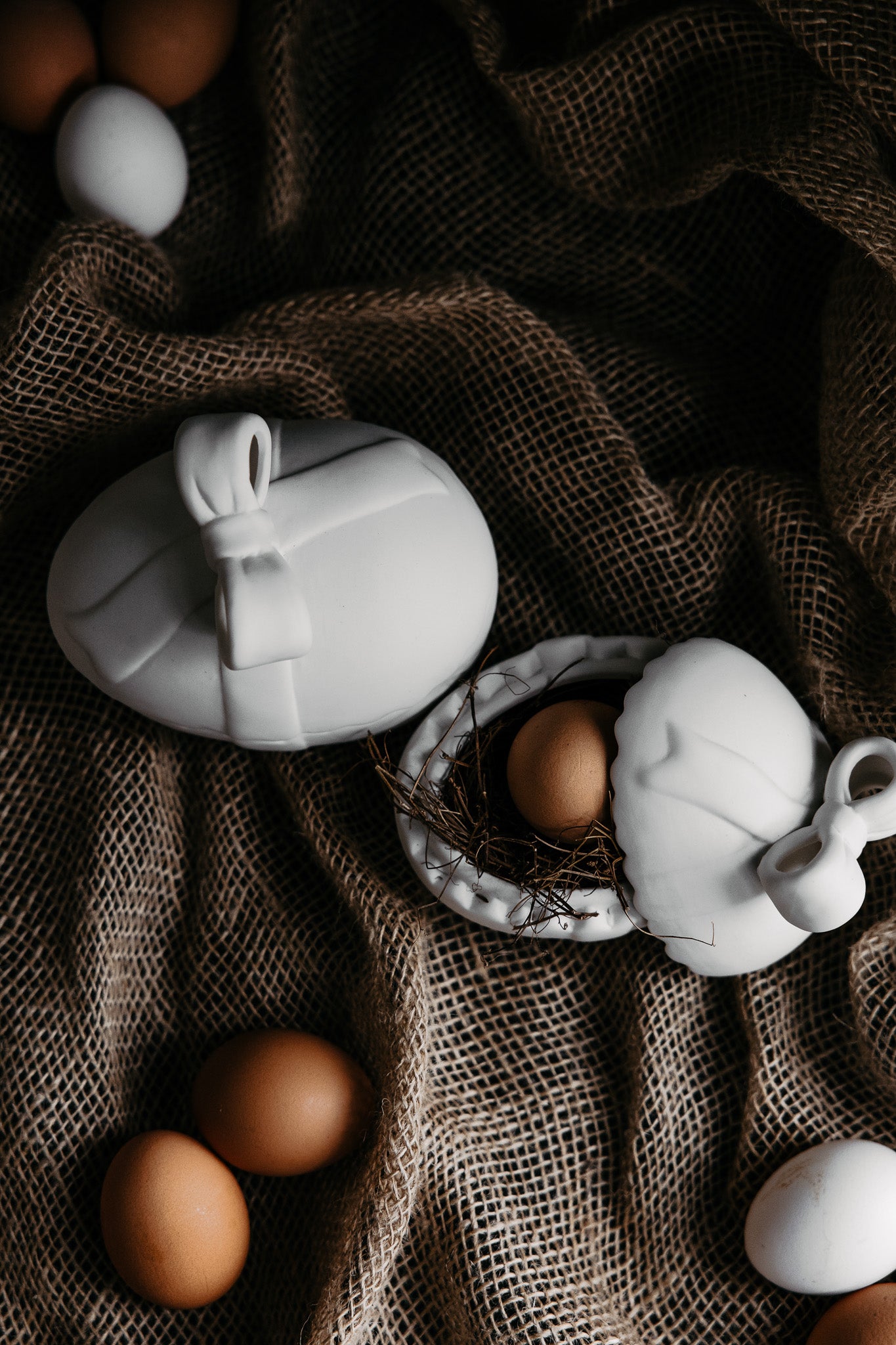 Matt White Ceramic Easter Egg with Bow