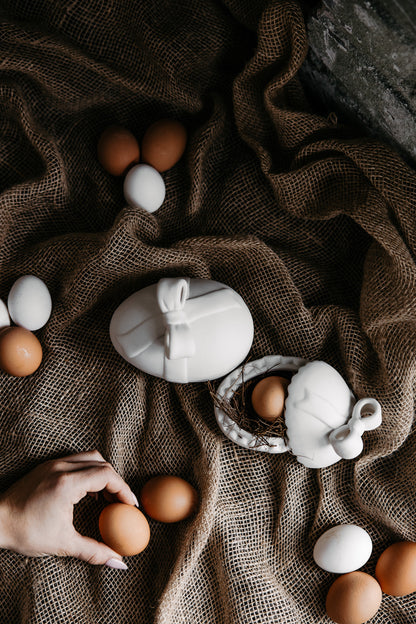 Matt White Ceramic Easter Egg with Bow