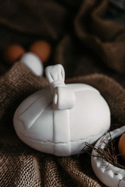 Matt White Ceramic Easter Egg with Bow