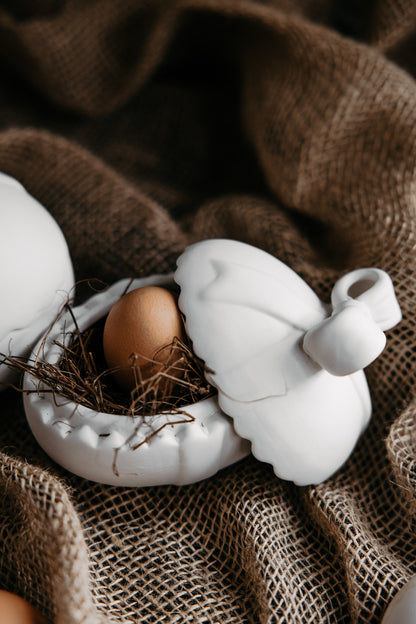 Matt White Ceramic Easter Egg with Bow