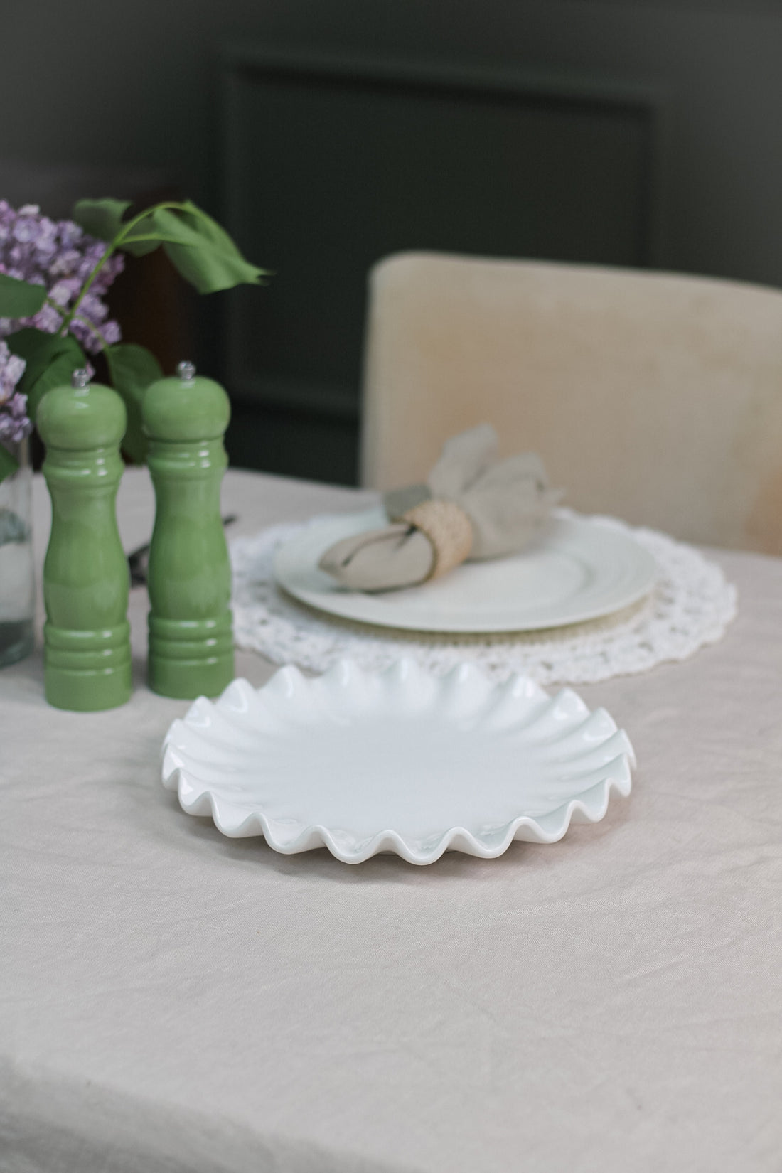 White Ruffled Ceramic Plate