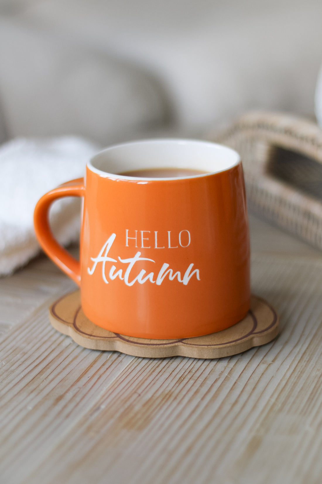 Hello Autumn Orange Ceramic Mug with Socks