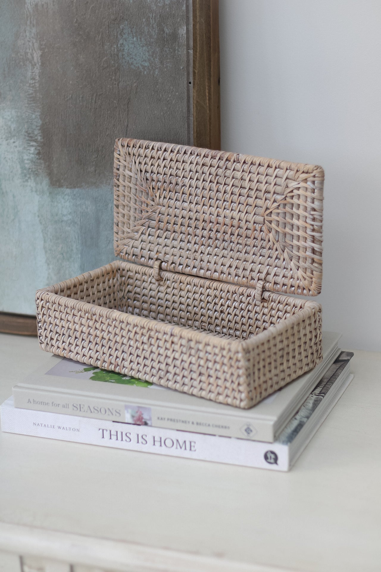 Rattan Desk Tidy Lidded Box