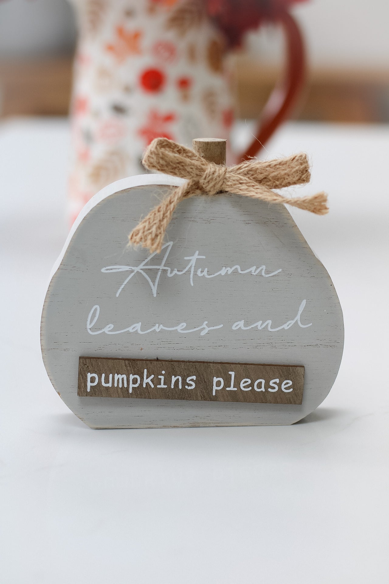 Autumn Leaves and Pumpkins Please Wooden Block Plaque