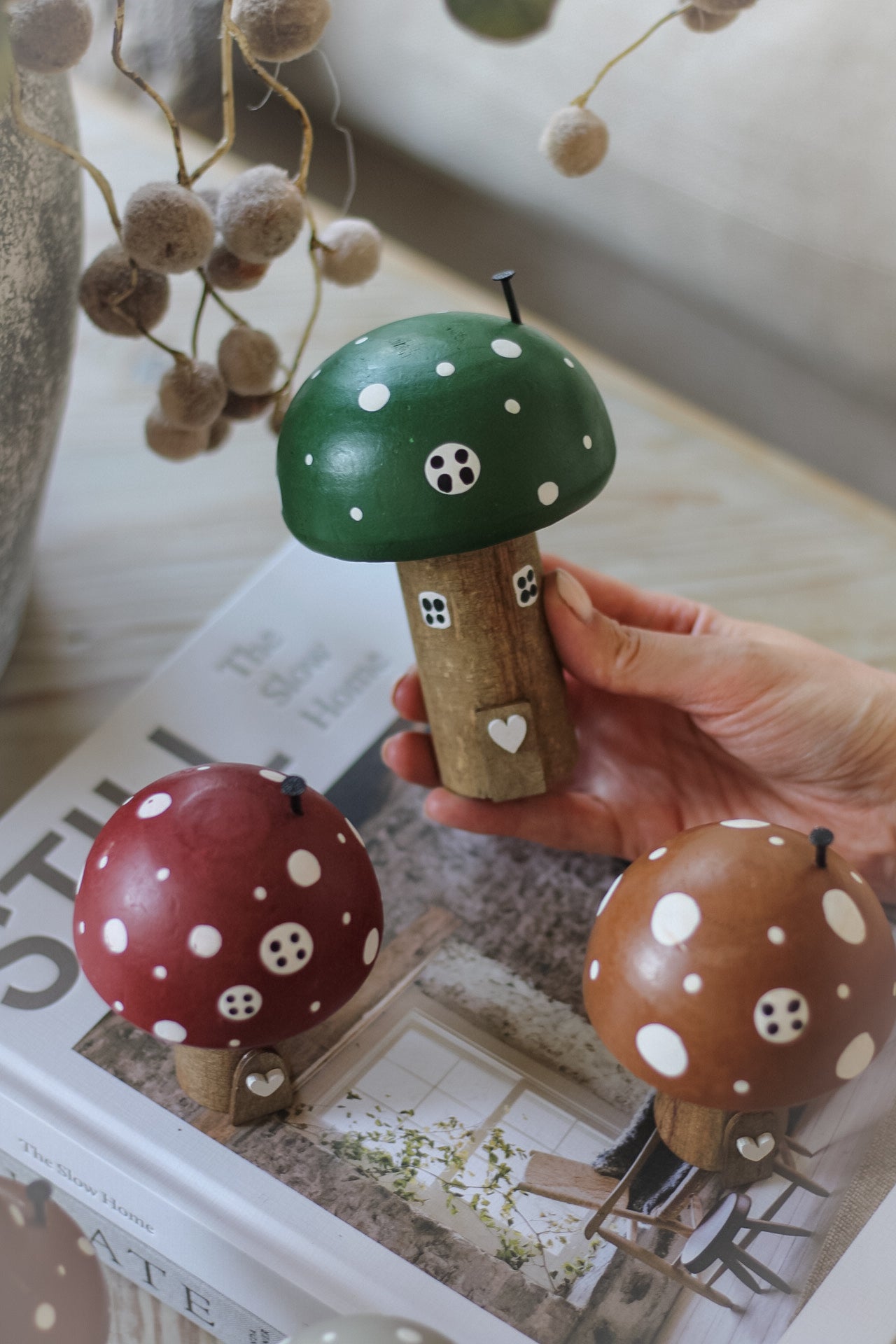 Moss Green Wooden Mushroom House