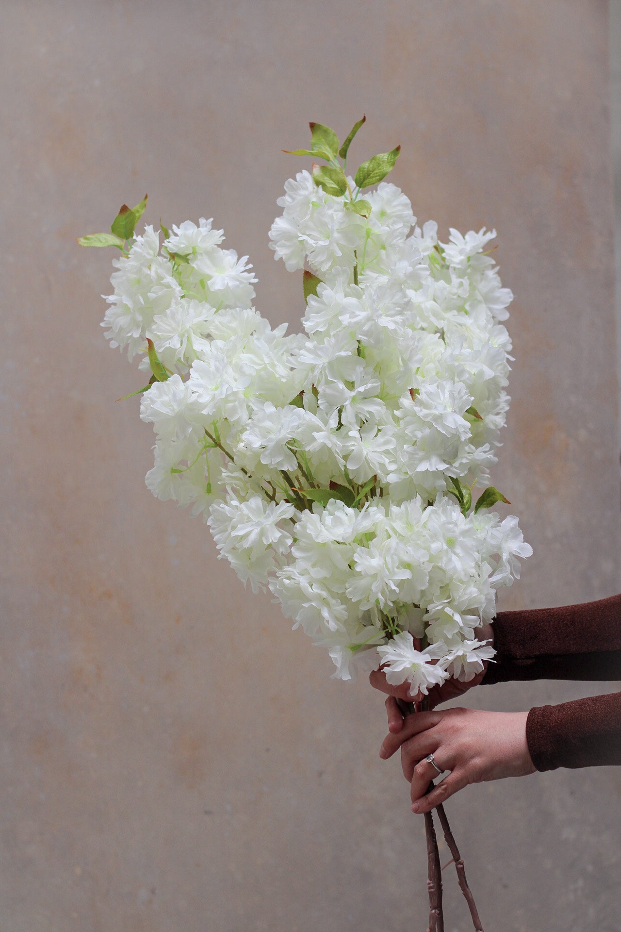 Faux White Cherry Blossom Stem